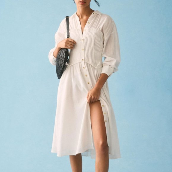 NWT Anthropologie Pilcro Shirred Corset Buttondown Dress - Picture 1 of 5